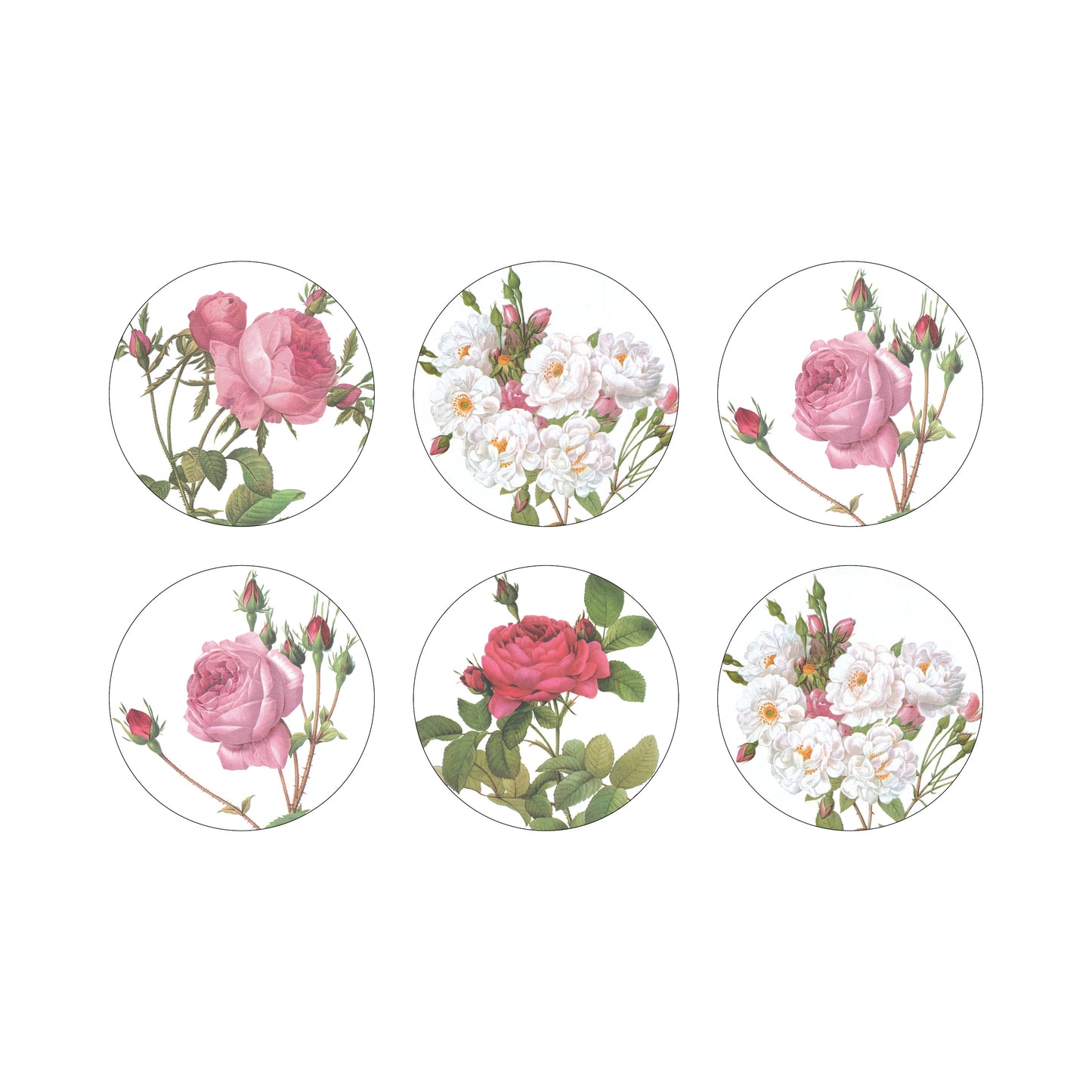 Melamine Round Coasters Redoute Roses